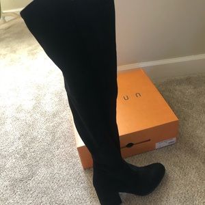 Thigh high boots with block heel. (NEVER WORN)